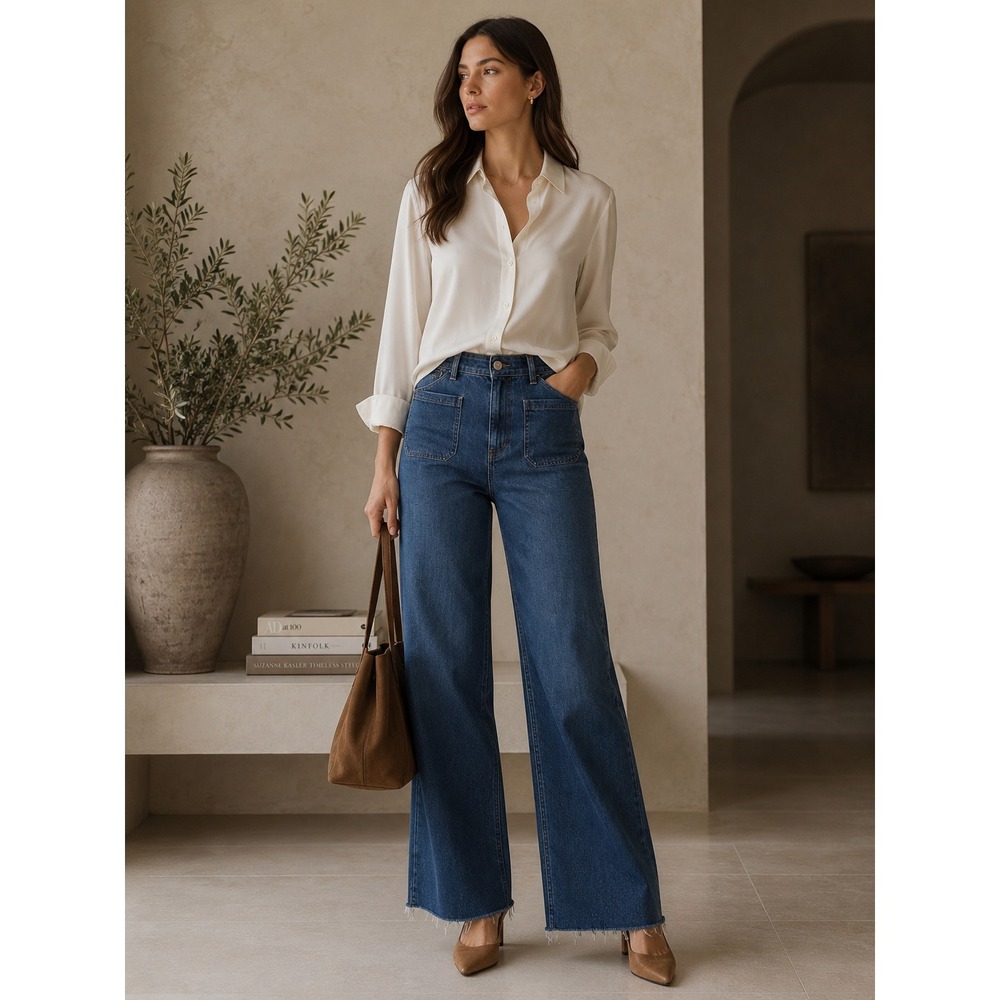 Antonio Melani Wide Leg Jeans Womens Size 10 High Rise Raw Hem Blue Denim 32x32